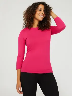 3/4 Sleeve Round Neck Sweater With Button Details 3/4 Sleeve Round Neck Sweater With Button Details