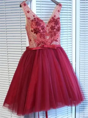 A-line V-neck Mini Tulle Short Beaded Homecoming Dresses HX00173 A-line V-neck Mini Tulle Short Beaded Homecoming Dresses HX00173