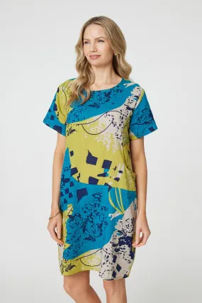 Abstract Print Short Sleeve Shift Dress Abstract Print Short Sleeve Shift Dress