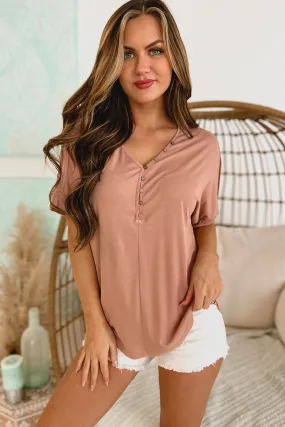 Afternoons With You Short Sleeve Button-Neck Tee (Dark Peach) Afternoons With You Short Sleeve Button-Neck Tee (Dark Peach)