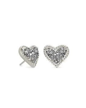 Ari Heart Stud Earrings-Silver Platinum Druzy Ari Heart Stud Earrings-Silver Platinum Druzy