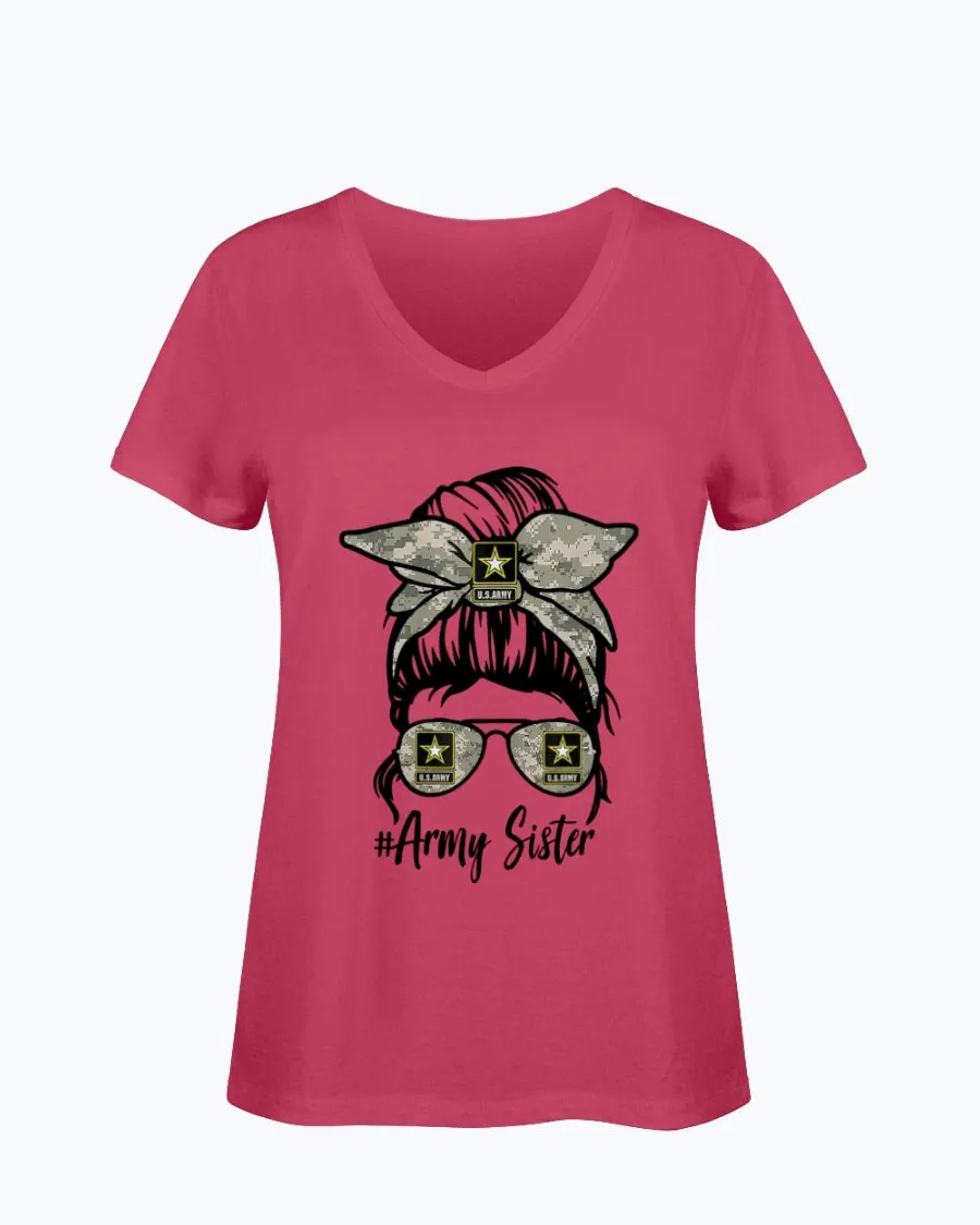 Army Sister Messy Bun T-shirts