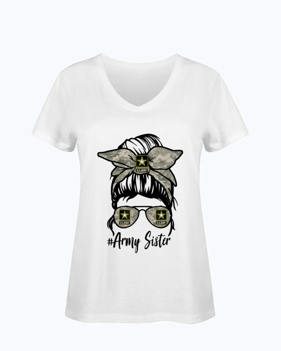 Army Sister Messy Bun T-shirts