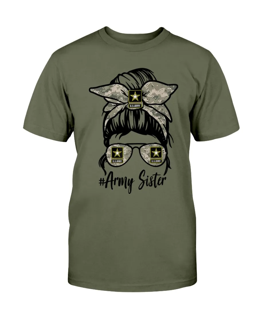 Army Sister Messy Bun T-shirts