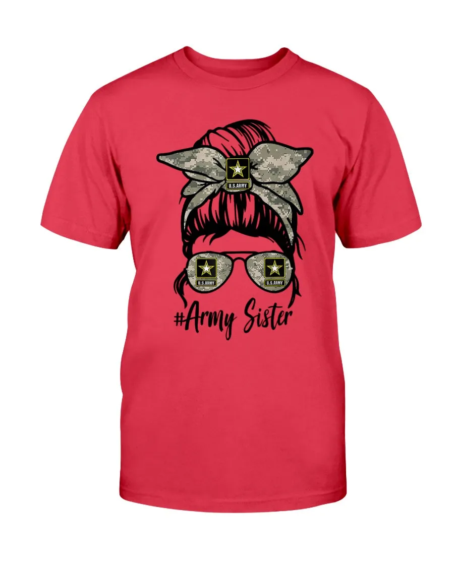 Army Sister Messy Bun T-shirts
