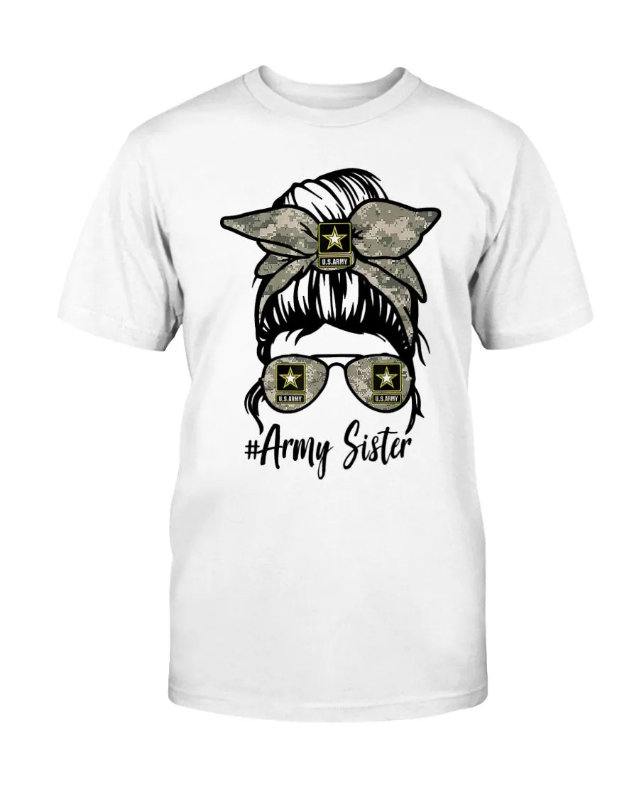 Army Sister Messy Bun T-shirts