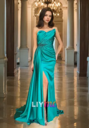 Asymmetrical Sleeveless Pleated Appliques Mermaid Prom Dress Asymmetrical Sleeveless Pleated Appliques Mermaid Prom Dress