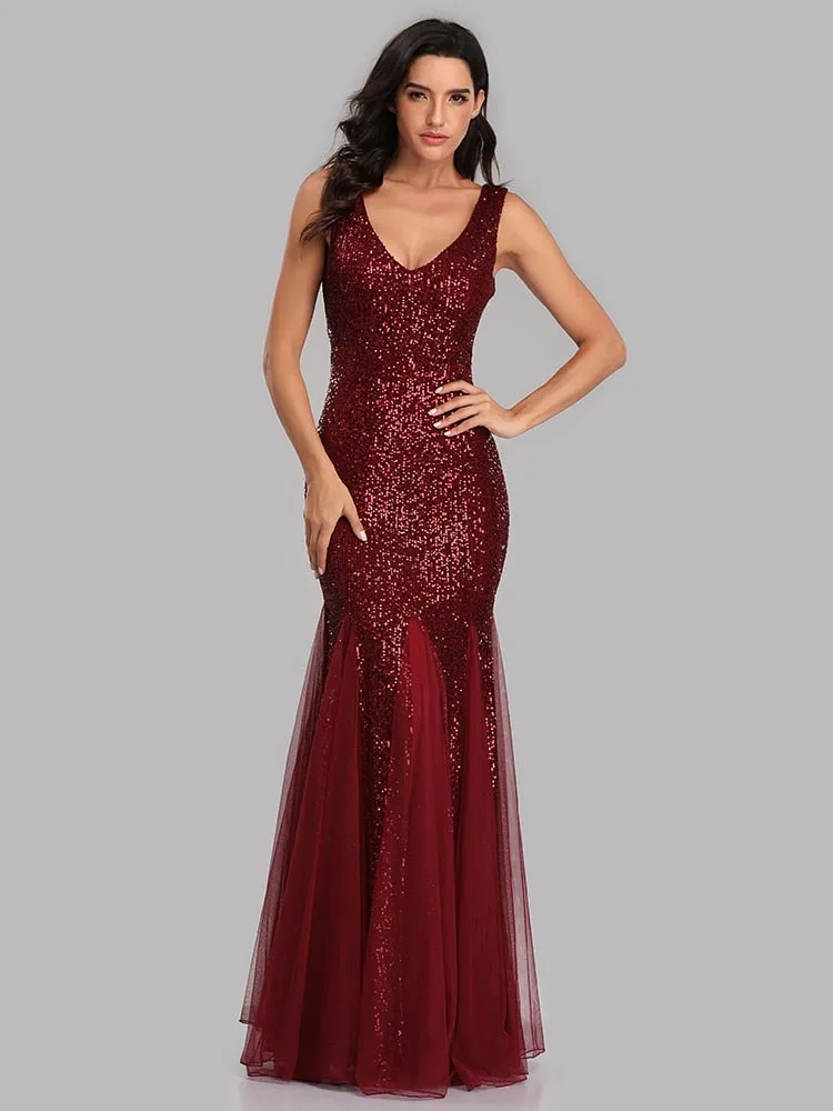 BerriesJam - 2024 Plus Size V Neck Long Formal Prom Party Evening Dress