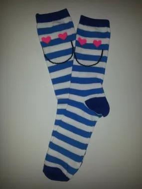 Blue Heart Face Stripe Crew Socks Blue Heart Face Stripe Crew Socks