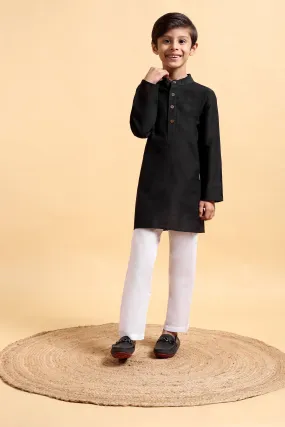 Boys Black Cotton Silk Kurta & Pajama Boys Black Cotton Silk Kurta & Pajama