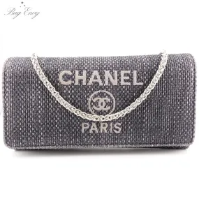 CHANEL Canvas Deauville Long Flap Wallet With Chain CHANEL Canvas Deauville Long Flap Wallet With Chain