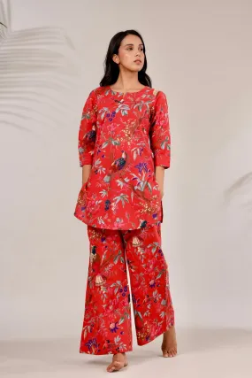 Chirping Bird On Red Loungewear Chirping Bird On Red Loungewear