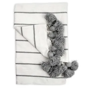 Classic Light Grey Striped Moroccan Pom Pom Throw Classic Light Grey Striped Moroccan Pom Pom Throw