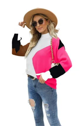 Color Block Mock Neck Ribbed Trim Sweater Color Block Mock Neck Ribbed Trim Sweater