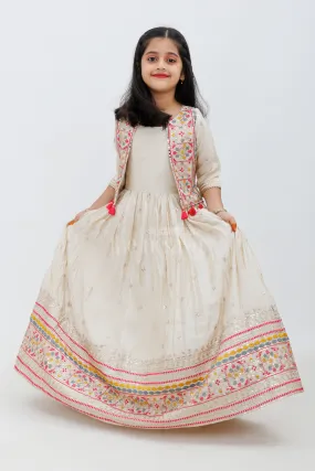 Cream Shimmer Viscose Silk Party Gown for Girls Cream Shimmer Viscose Silk Party Gown for Girls