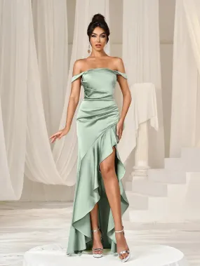 Elegant Off Shoulder Asymmetrical Ruffle Hem Party Dress Elegant Off Shoulder Asymmetrical Ruffle Hem Party Dress
