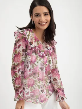 Floral Print Ruffle Detail Top - Purple Floral Print Ruffle Detail Top - Purple