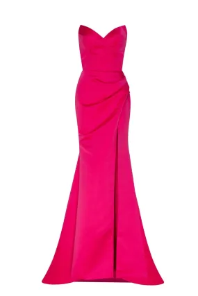 Fuchsia Strapless evening gown with thigh slit Fuchsia Strapless evening gown with thigh slit