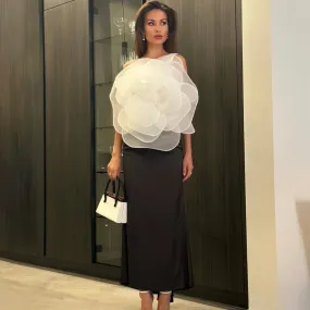 Grand Rosette One Shoulder Lace Up Satin Top Fishtail Skirt Matching Set Grand Rosette One Shoulder Lace Up Satin Top Fishtail Skirt Matching Set