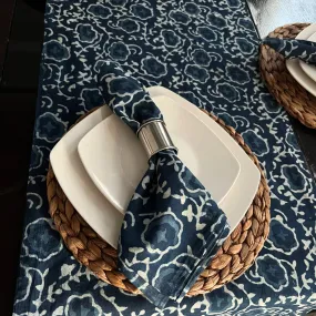 Indigo blue block print table Runner, Hand Block Floral Print napkins set, Dining Table  Decor, Handmade gifts for home Indigo blue block print table Runner, Hand Block Floral Print napkins set, Dining Table  Decor, Handmade gifts for home
