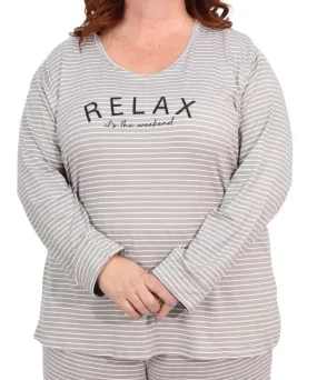 Ladies Long Sleeve Stripe PJ Top Ladies Long Sleeve Stripe PJ Top