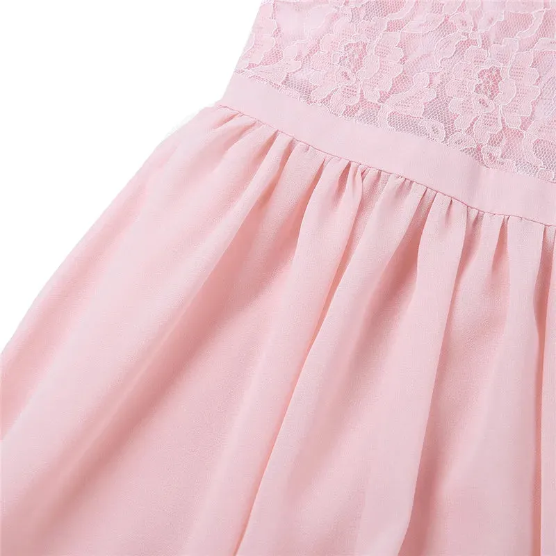 Little Bridesmaid Dress Kids Halter Maxi Long Dress  Prom Ball Gown Lace Chiffon Flower Girls Dresses Wedding Party Costume
