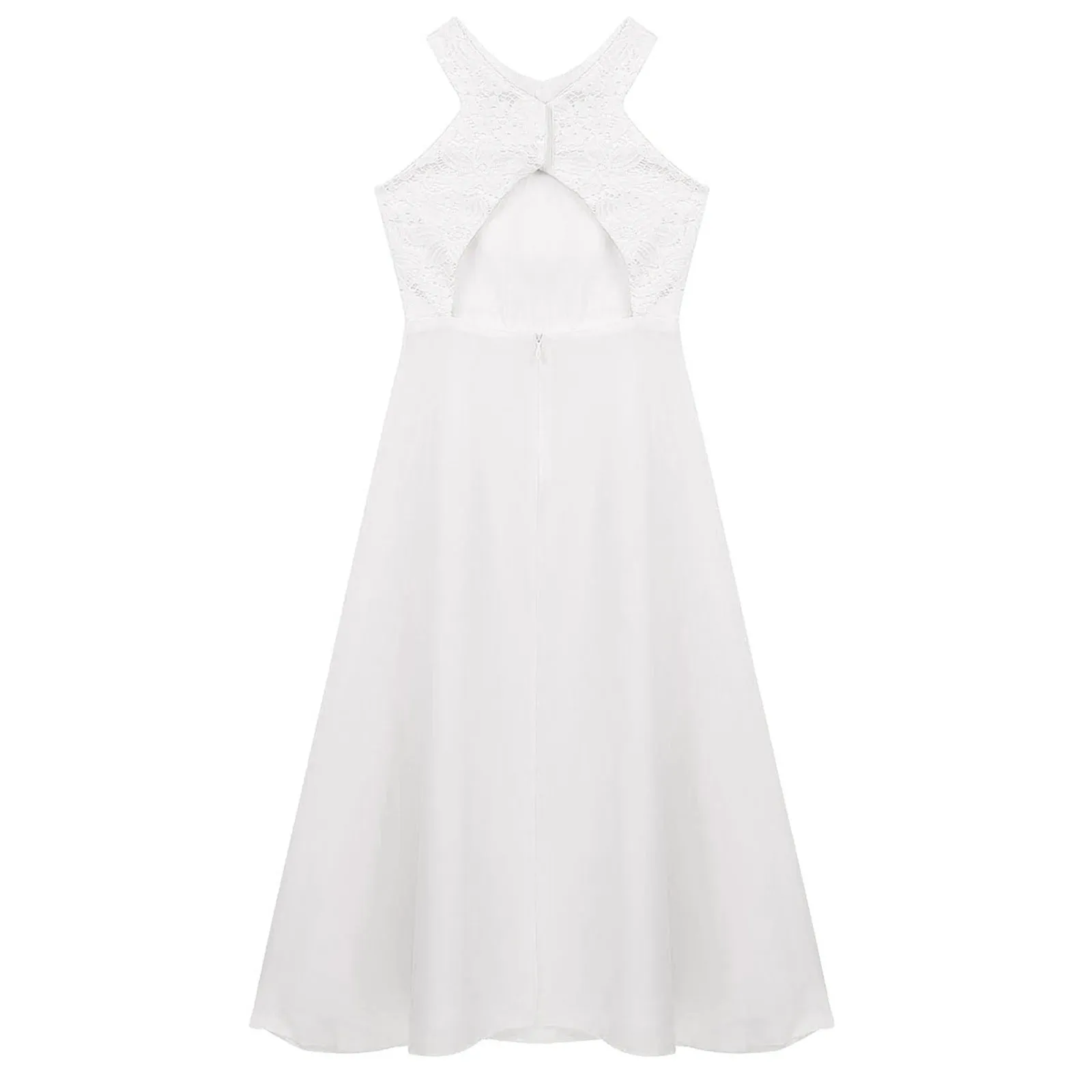 Little Bridesmaid Dress Kids Halter Maxi Long Dress  Prom Ball Gown Lace Chiffon Flower Girls Dresses Wedding Party Costume