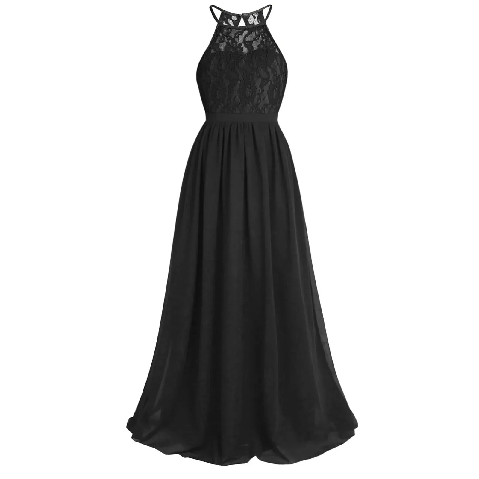 Little Bridesmaid Dress Kids Halter Maxi Long Dress  Prom Ball Gown Lace Chiffon Flower Girls Dresses Wedding Party Costume