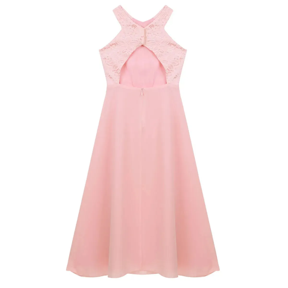 Little Bridesmaid Dress Kids Halter Maxi Long Dress  Prom Ball Gown Lace Chiffon Flower Girls Dresses Wedding Party Costume