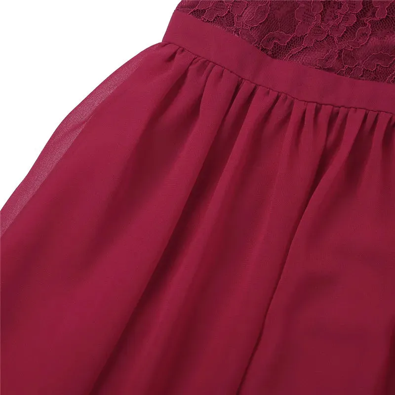 Little Bridesmaid Dress Kids Halter Maxi Long Dress  Prom Ball Gown Lace Chiffon Flower Girls Dresses Wedding Party Costume