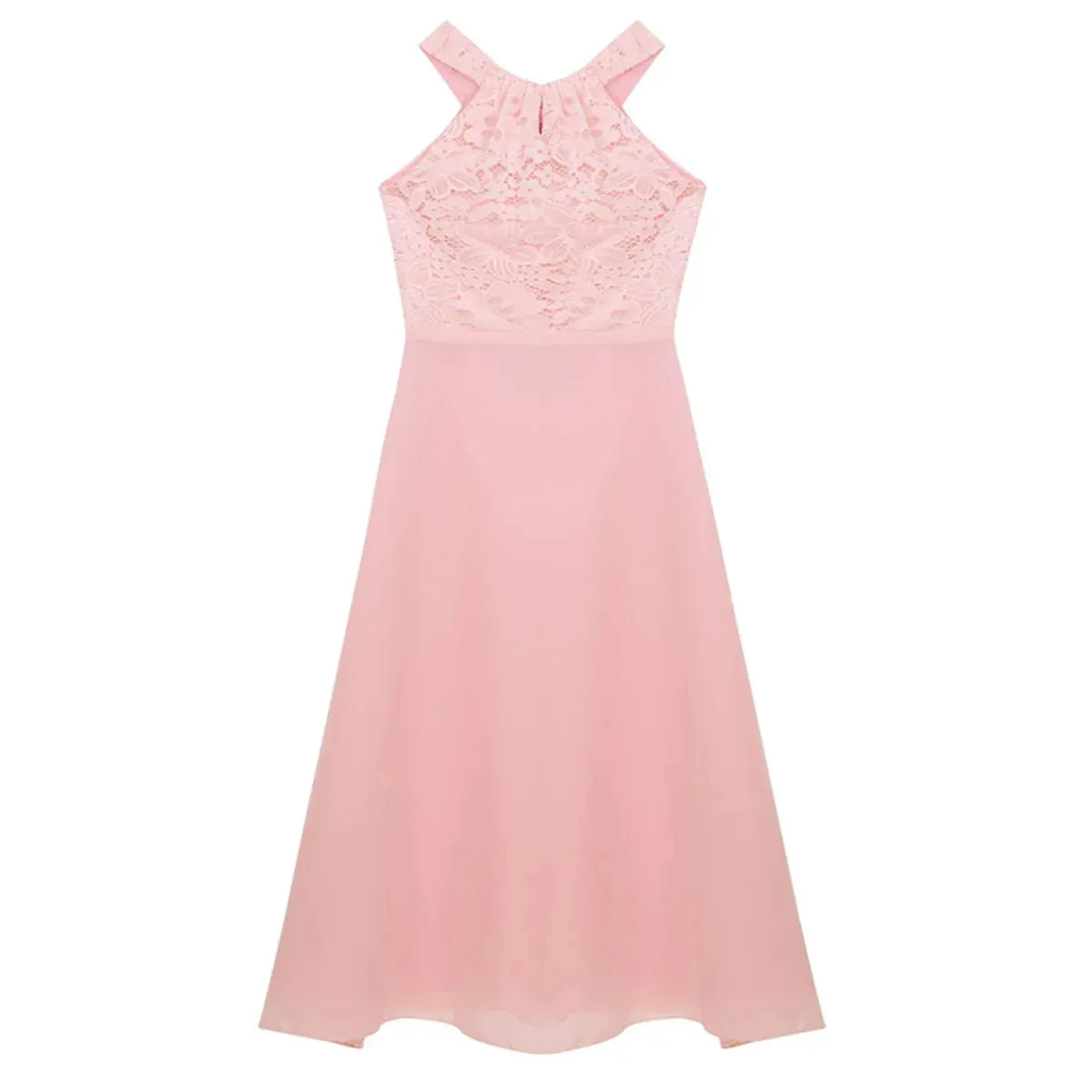 Little Bridesmaid Dress Kids Halter Maxi Long Dress  Prom Ball Gown Lace Chiffon Flower Girls Dresses Wedding Party Costume