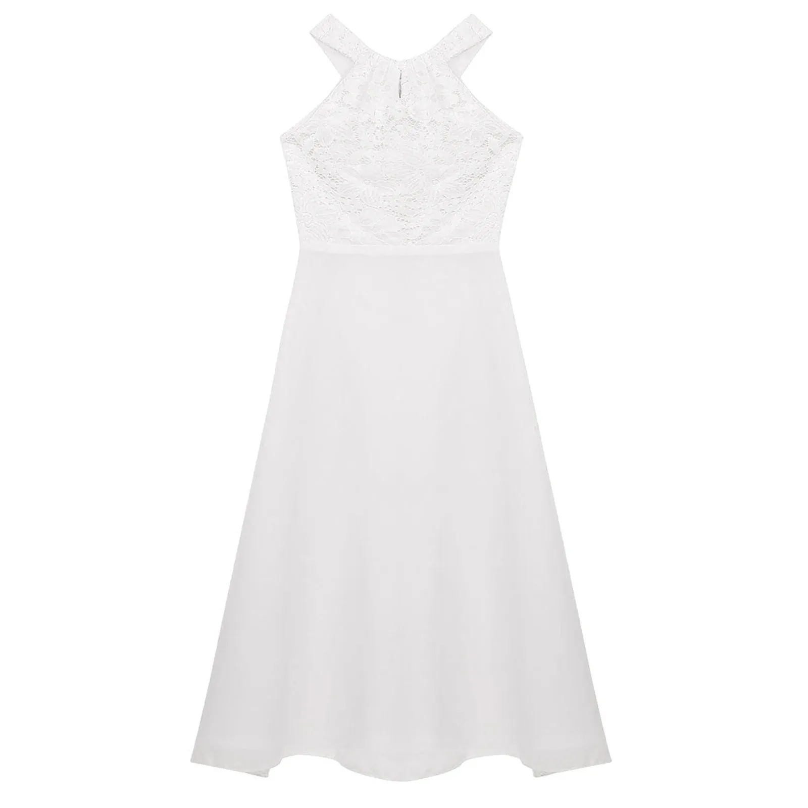 Little Bridesmaid Dress Kids Halter Maxi Long Dress  Prom Ball Gown Lace Chiffon Flower Girls Dresses Wedding Party Costume