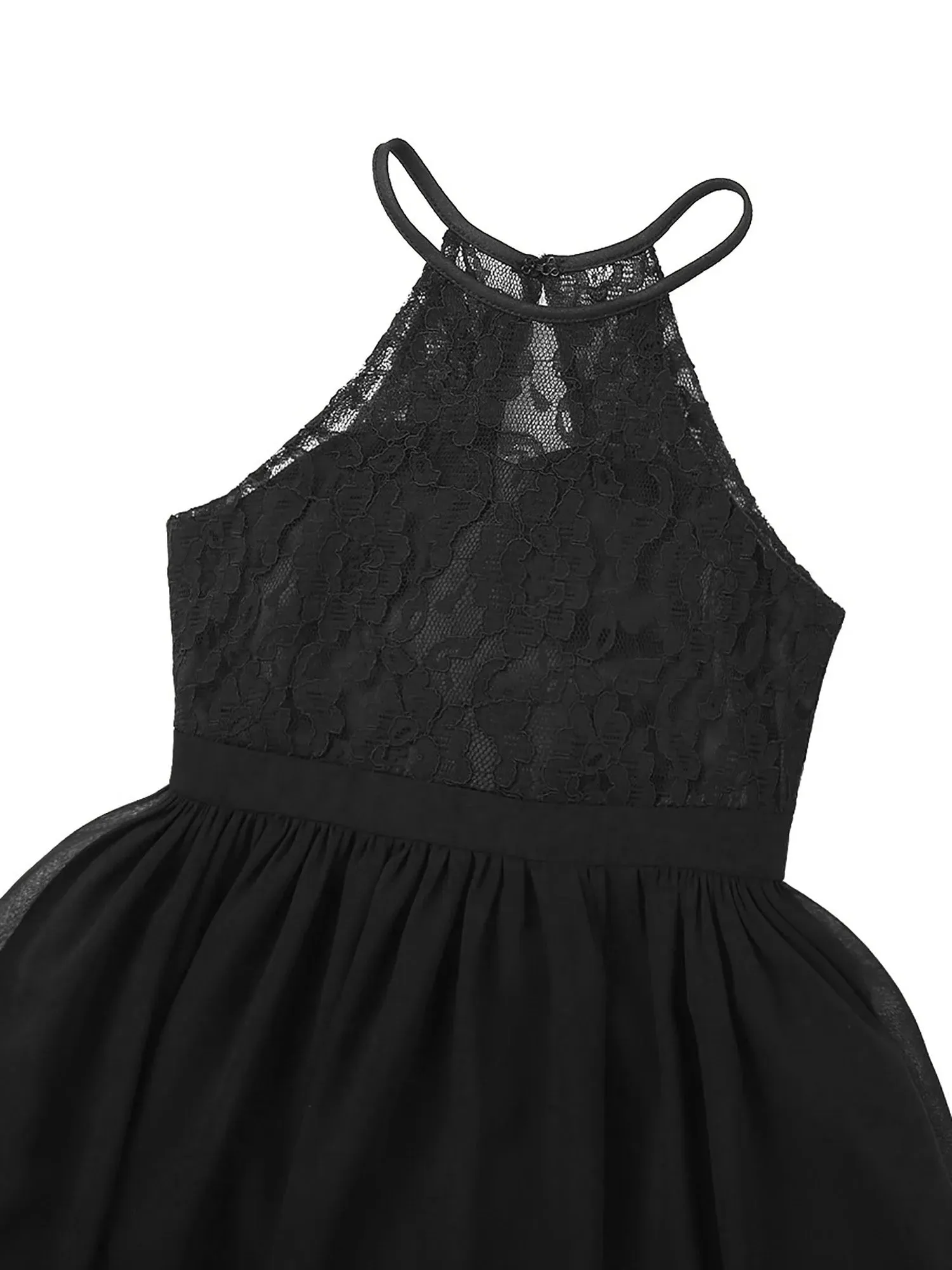 Little Bridesmaid Dress Kids Halter Maxi Long Dress  Prom Ball Gown Lace Chiffon Flower Girls Dresses Wedding Party Costume