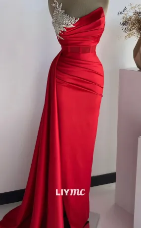LP1388 - Off-Shoulder Sleeveless Rhinestone Beaded Pleated Ruched Satin Long Prom Dress LP1388 - Off-Shoulder Sleeveless Rhinestone Beaded Pleated Ruched Satin Long Prom Dress