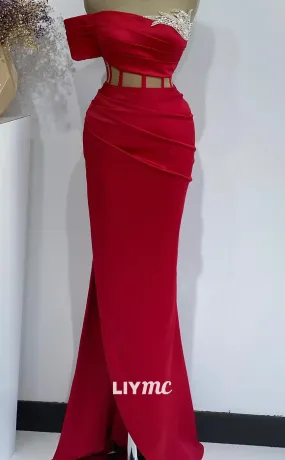 LP1389 - Off-Shoulders Rhinestone Beaded Cut Outs Pleated Sleek Sain Mermaid Prom Dress LP1389 - Off-Shoulders Rhinestone Beaded Cut Outs Pleated Sleek Sain Mermaid Prom Dress