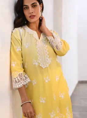 Mulmul Cotton Chapoli Yellow Kurta With Mulmul Cotton Chapoli Yellow Pant Mulmul Cotton Chapoli Yellow Kurta With Mulmul Cotton Chapoli Yellow Pant