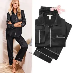 New Elegant Fashion Casual Women Lady Satin Pajamas Set New Elegant Fashion Casual Women Lady Satin Pajamas Set