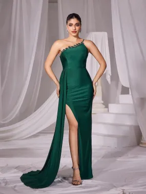 One Shoulder Split Thigh Satin Mermaid Dress One Shoulder Split Thigh Satin Mermaid Dress