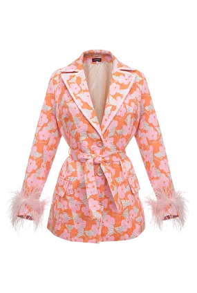 Pink Jacqueline Jacket With Detachable Feather Cuffs Pink Jacqueline Jacket With Detachable Feather Cuffs