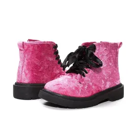 Sara Z Girls Crushed Velvet Comabt Boots with Satin Laces Sara Z Girls Crushed Velvet Comabt Boots with Satin Laces