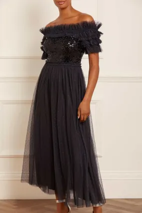 Sequin Wreath Bodice Off-Shoulder Ankle Gown Sequin Wreath Bodice Off-Shoulder Ankle Gown