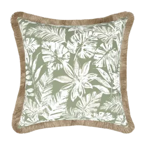 Tahiti Sage Escape - 50x50cm Fringed Outdoor Cushion