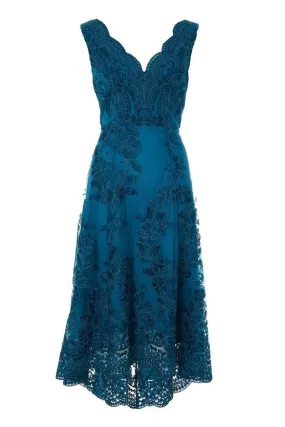 Teal Embroidered Dip Hem Dress Teal Embroidered Dip Hem Dress