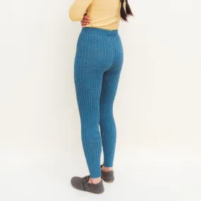 Women's High Waisted Knitted Rib Leggings - 100% Baby Alpaca - Light Peacock (S-XL) Women's High Waisted Knitted Rib Leggings - 100% Baby Alpaca - Light Peacock (S-XL)